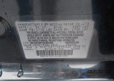 2017 Nissan Versa 1.6 S из США, поврежденный, VIN 3N1CN7AP1HL884325